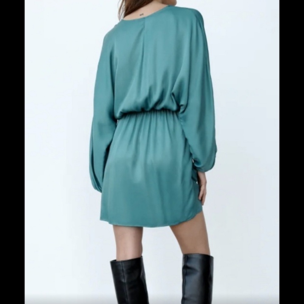 Zara Green Wrap Mini Dress Long Sleeve Tie Waist Size M - Picture 8 of 11